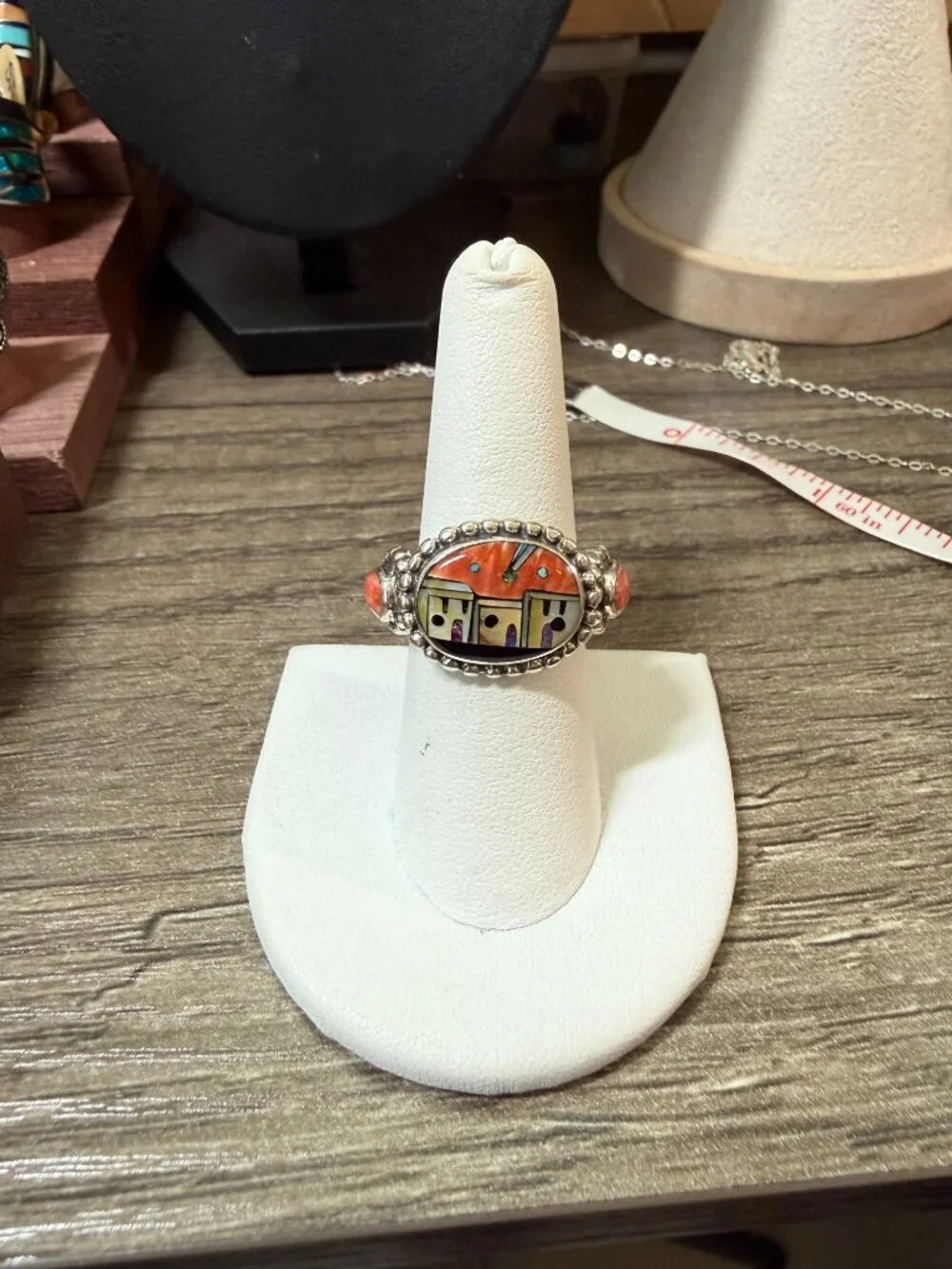 Sterling silver inlay Multicolor Pueblo Design Ring